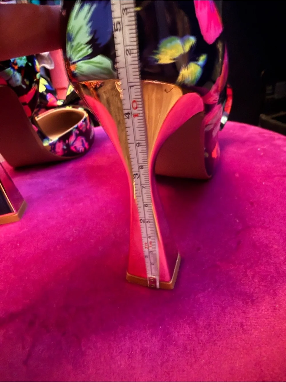 Betsey Johnson Black Floral Bow Pointed-Toe Heels with Neon Accents - Picture 5 of 7